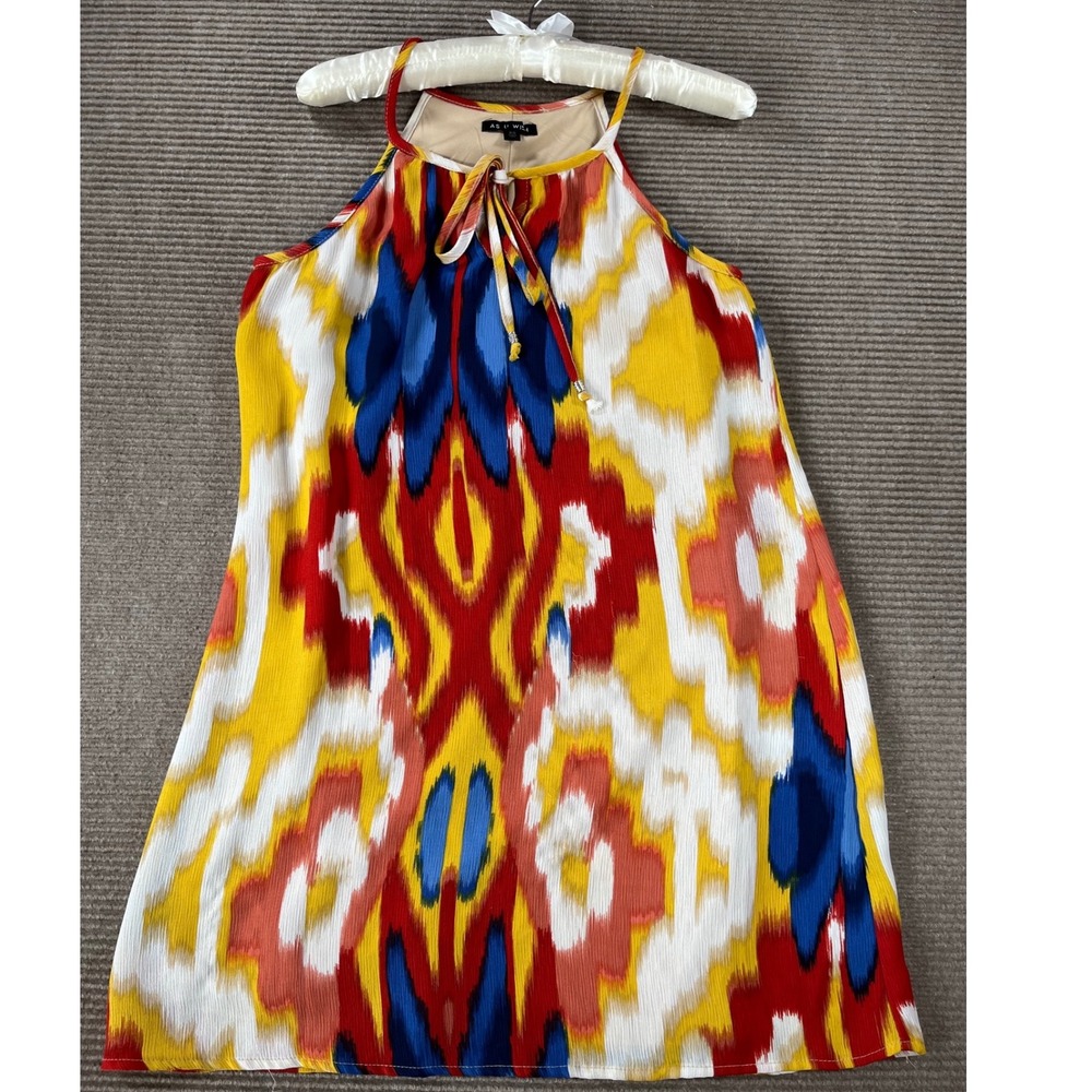 As U Wish Womens Abstract Ikat Halter Mini Dress Red Blue Yellow XS I745479D35
